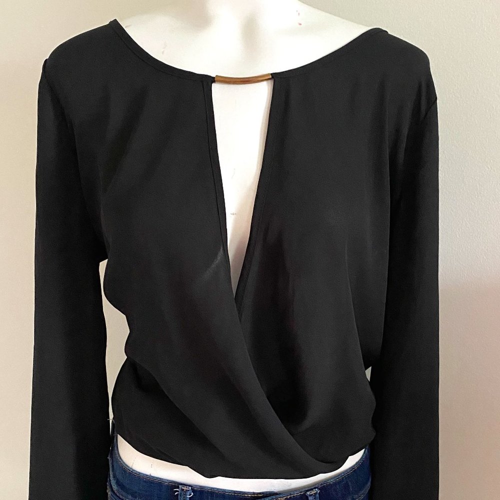 Black Surplice Chiffon Top
